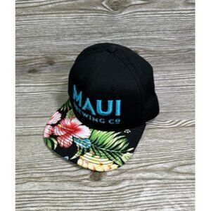 MAUI Brewing Co Black Hawaiian Flower Brim Adjustable Snap Back Hat Cap OSFA